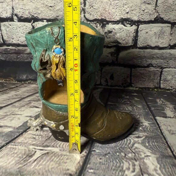 Vintage 1990's Young Inc. Teal Cowboy Boot Tea Light Holder - Picture 9 of 11